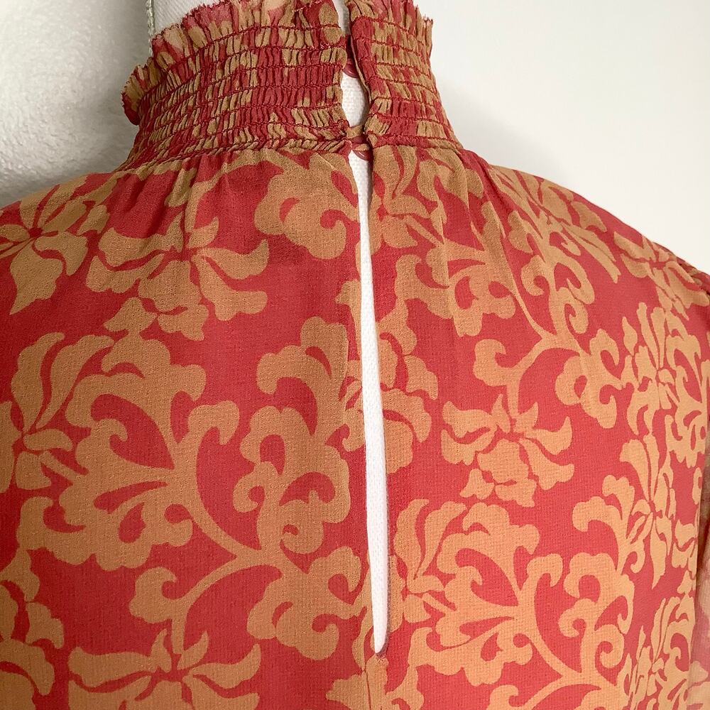 Aritzia Wilfred Valencia Rosy Red Maplewood Mock Neck Puff Sleeve Blouse XS - Picture 6 of 10